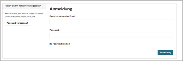 Bildschirmfoto: Anmeldung